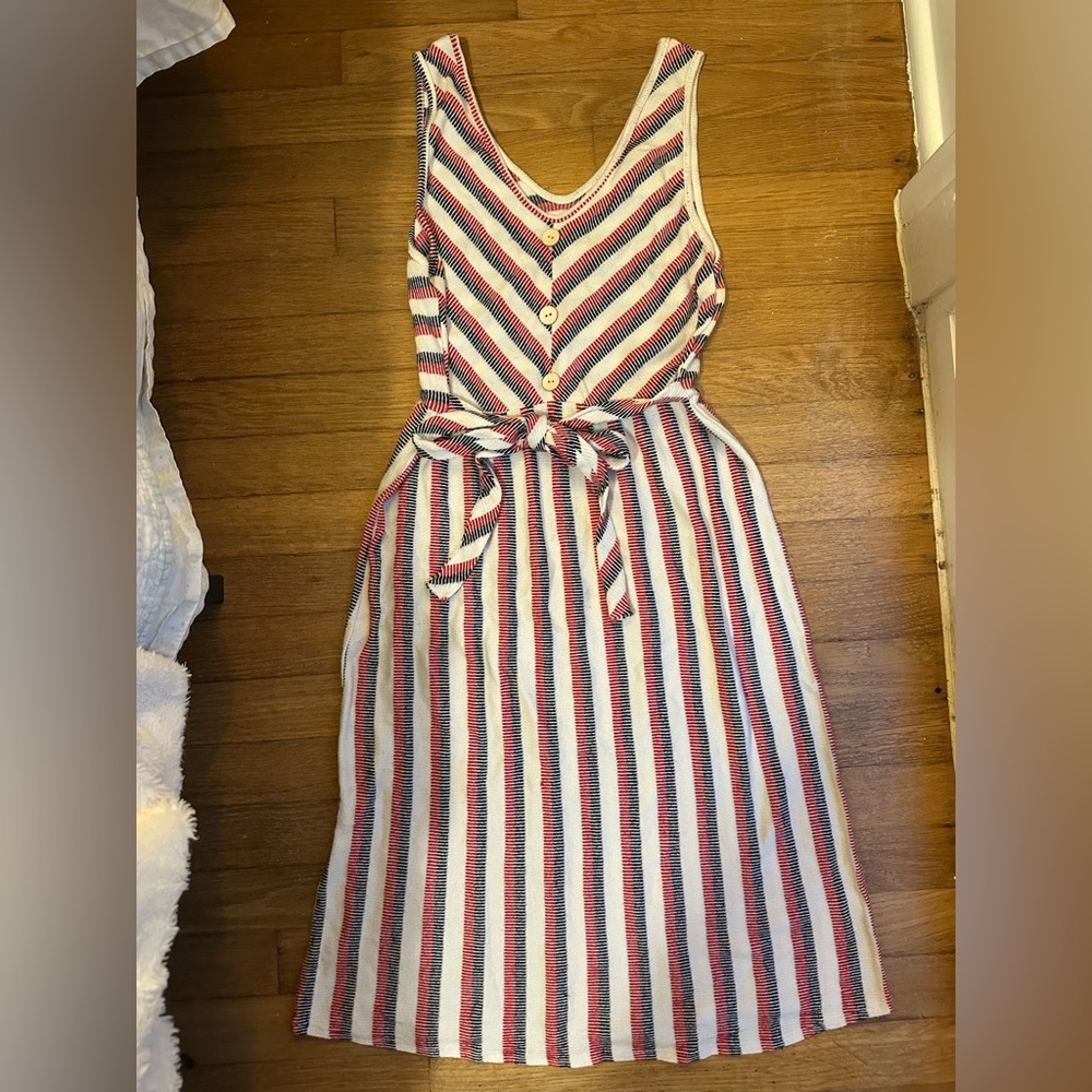 Caution To The Wind Striped Red White Blue Patriotic Dress Size large Dark